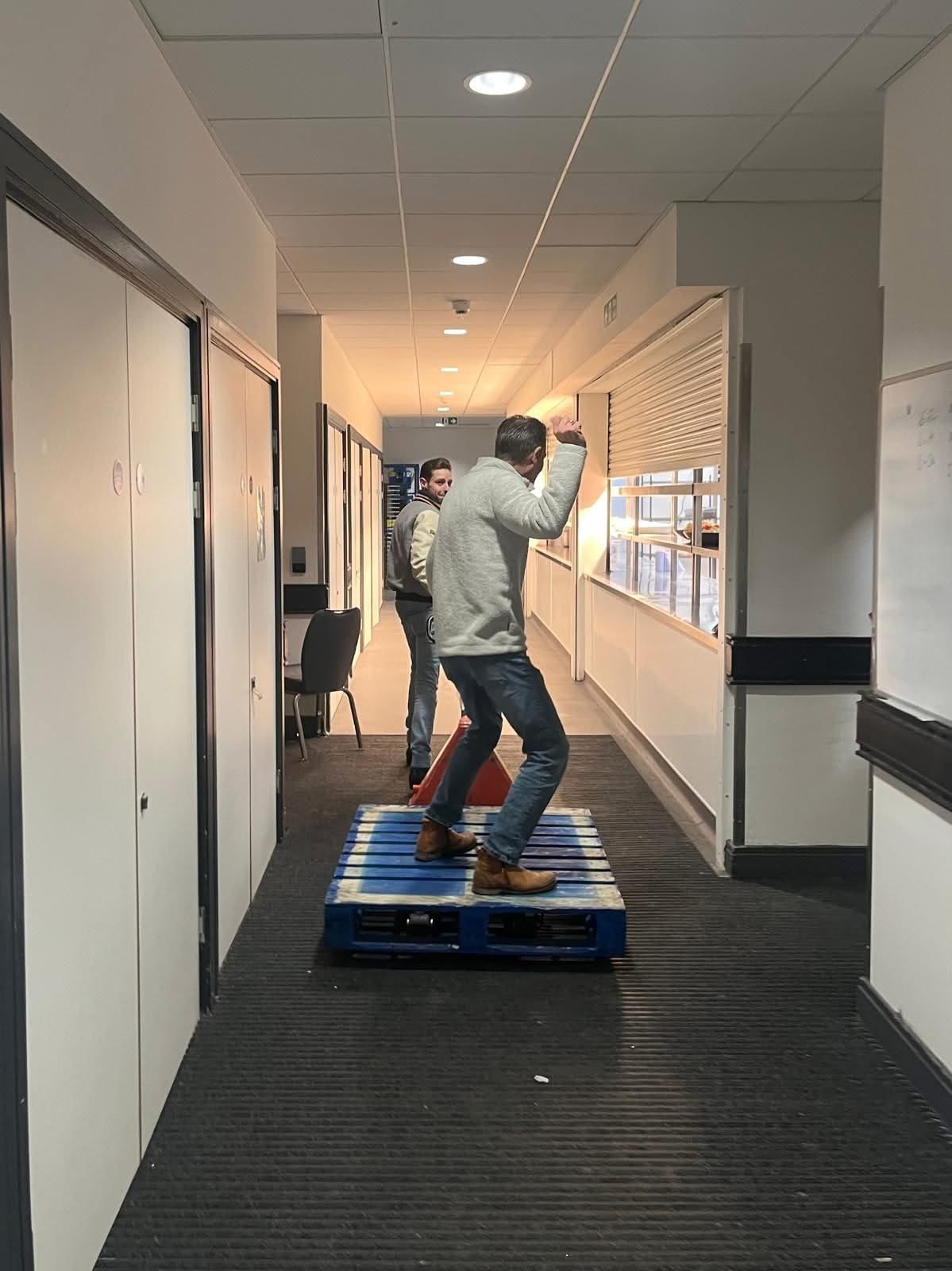 Behind the scenes — having a laugh on the load-in